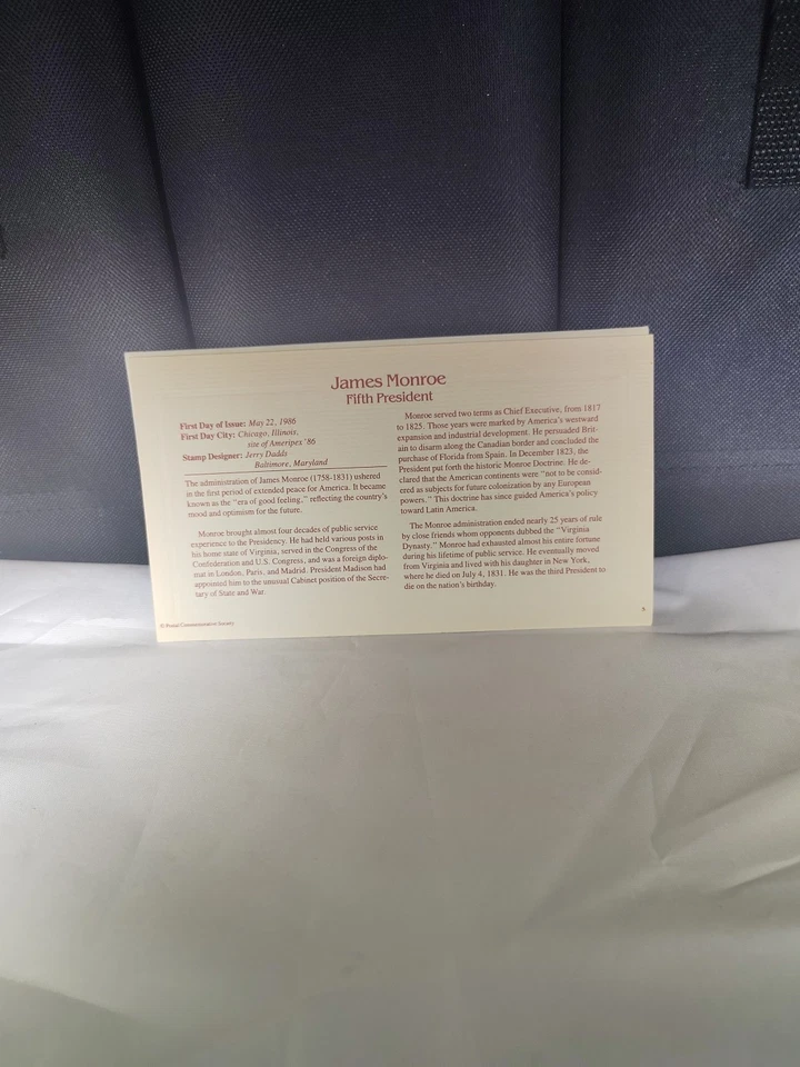 22 KT FDC James Monroe 5th President Replica Stamp Combined Shipping - Image 3 of 3