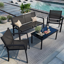 4 Pieces Patio Furniture Set All Weather Textile Fabric Outdoor Conversation Set