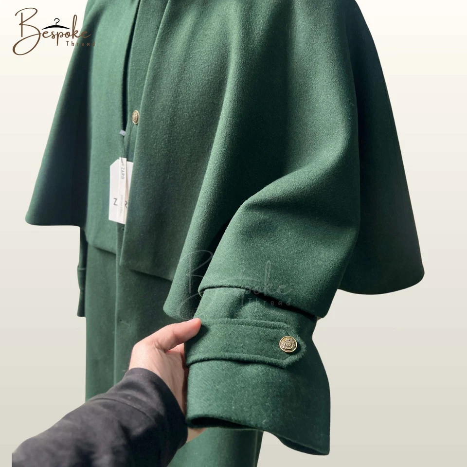 Capa Inverness de Lana Verde para Hombre - Abrigo Disfraz Steampunk Sherlock Holmes Foto 4 de 4