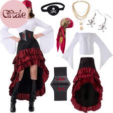 Women'S Pirate Costume Outfit, Renaissance Top Skirt Corset Set Accessories
