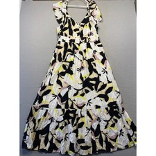 Nine West Maxi Dress Cotton Blend Floral Black Yellow XL Womens