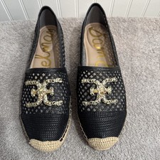 Sam Edelman Khiara Raffia Mesh Espadrille Flats Black Jeweled Logo Women  s 10