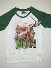 Jurassic World T Shirt kid size 4-5 Carnotaurus T-Rex green gray RUNNN