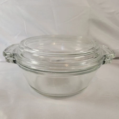 Vintage Anchor Hocking Ovenware Glass Casserole Dish Clear with Lid 20 Ounce VTG