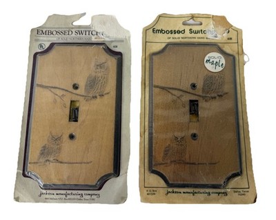 2 NEW Vintage Owl Single Light Switch Covers - Solid Maple Wood 1984 Jackson Mfg