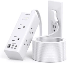 15Ft Extension Cord with Multiple Outlets, Flat Plug Power Strip Surge Protec...
