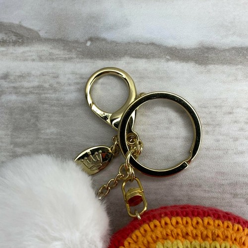 Hallmark Crochet Stuffed Rainbow Keychain w Pom Pom Gold Key Ring Backpack Clip - Picture 5 of 7