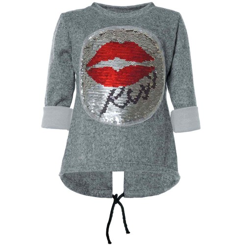 Pullover Pulli Wende Pailletten Sweatshirt Langarm Mädchen Kinder Grau 122 - 128