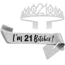 21st Birthday Sash  Rhinestone Tiara Set 21st Year Old Birthday Gifts for He...