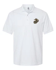 US Marine Corp EGA Eagle Globe Anchor Polo Shirt White USMC Licensed -all sizes-