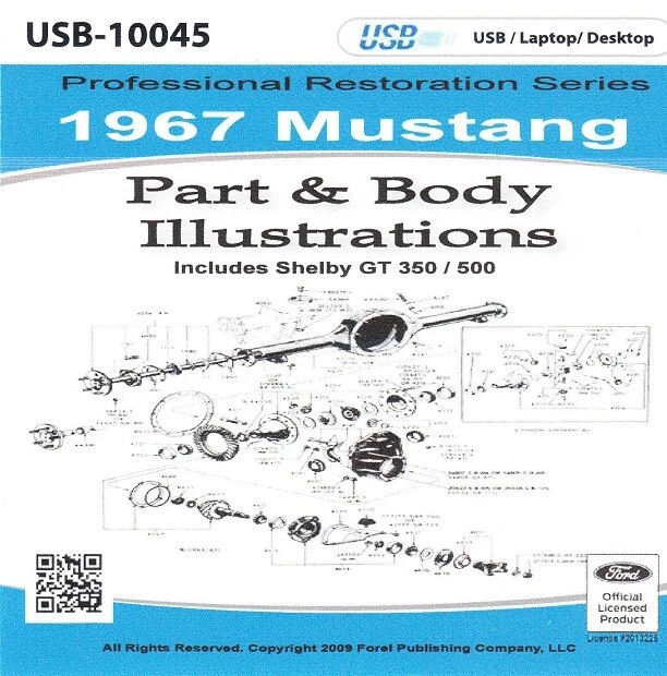1967 Ford Mustang Shelby GT350 GT500 Parts & Body Illustrations Manual USB 10045