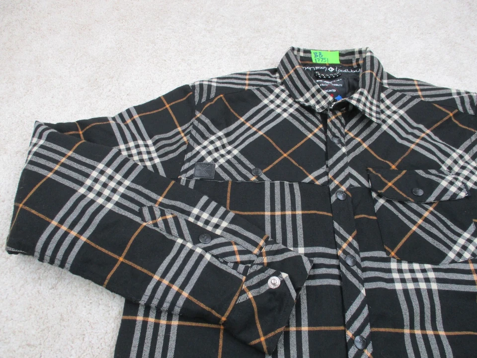 KAVU 衬衫夹克男式中号黑色法兰绒格子内衬口袋休闲纽扣 — 第 3/4 张图片