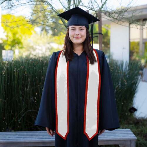 White/Red Plain Graduation Stole with Trim Color & Classic End - Picture 6 of 9