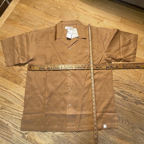 100% Linen Shirt Mens L Brown NWT Short Sleeve Button PJ Mark Y2K Relaxed Fit - Picture 2 of 7