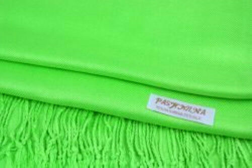 Women Green Silk Pashmina Blend Stole Wrap Scarf w/fringes. Size 78" X 28". - Picture 2 of 2