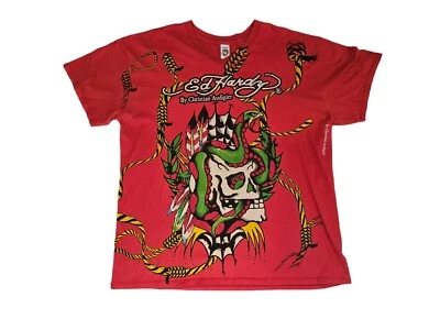 Vintage Y2K Ed Hardy Christian Audigier All Over Skull & Snakes V-neck Shirt XXL - Image 1 of 4