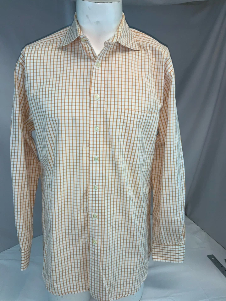 Hickey Freeman 正装衬衫 15.5 34 白色橙色格子棉加拿大 YGI F1-347 — 第 2/4 张图片