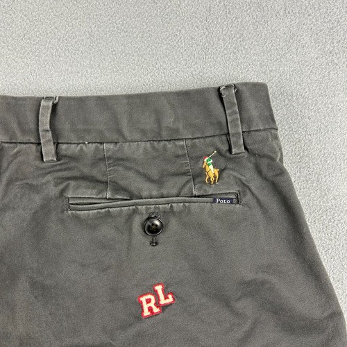 Polo Ralph Lauren Shorts Mens 33 Gray Embroidered Football Flat Front Chino - Picture 8 of 10