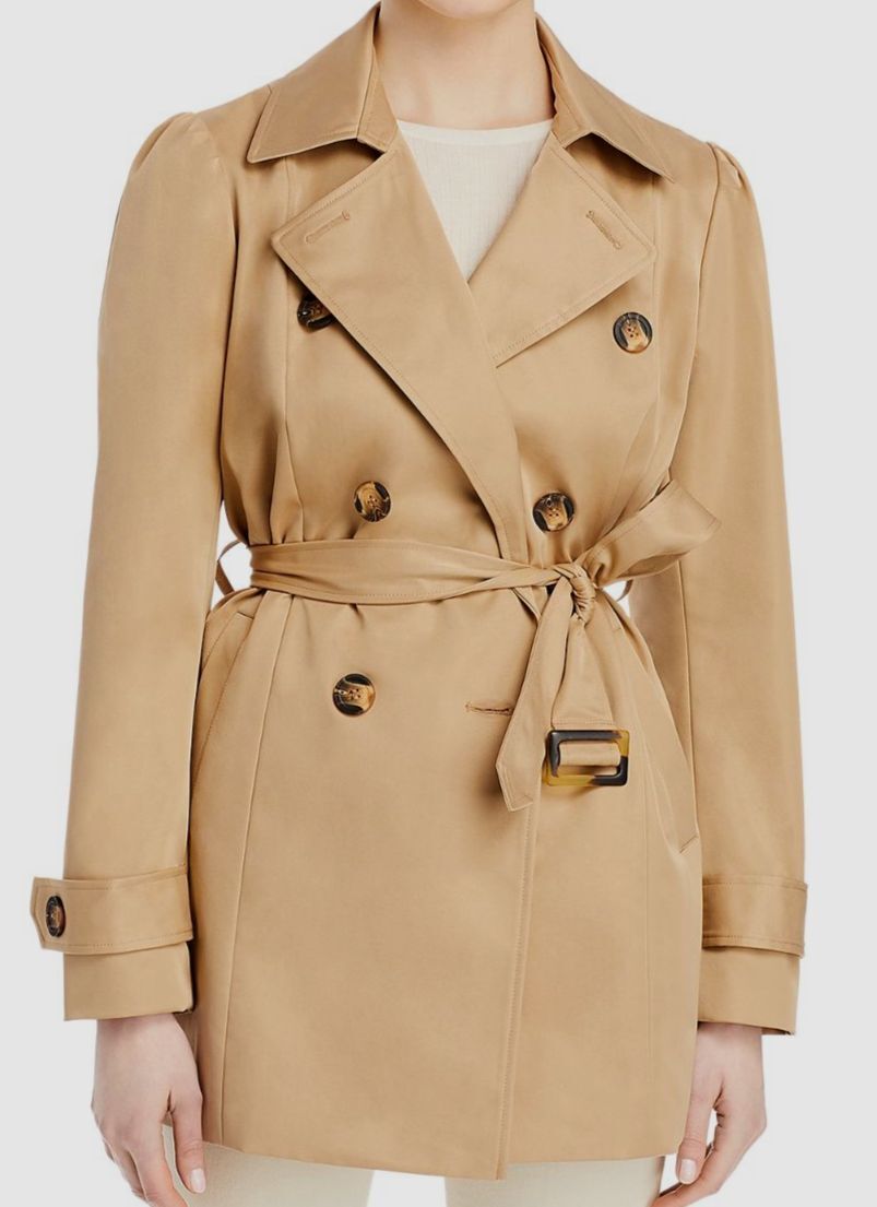 $350 T Tahari Women's Brown Double Breasted Belted Trench Coat Jacket Size S