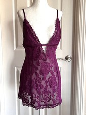 VICTORIA'S SECRET Sheer Lace Slip Dress Purple Deep V Neckline babydoll medium