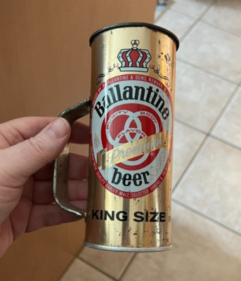 VINTAGE BALLANTINE KING SIZE BEER 16 OZ FLAT TOP CAN / MUG NEWARK NJ