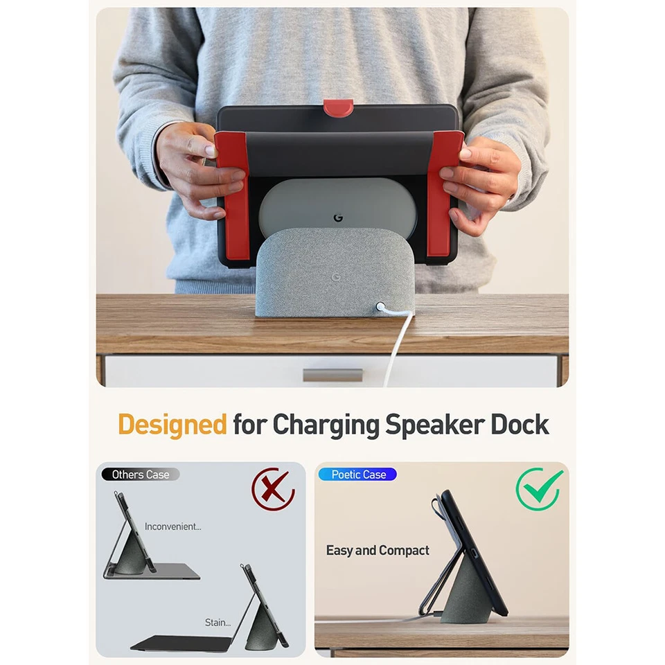 For Google Pixel Tablet 2023 Case Poetic Explorer Magnetic Folio Stand Red - Image 2 of 4