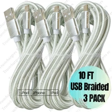 3Pack 10FT USB Fast Charger Cable Braided Cord For Apple iPhone 14 13 12 11 8 6