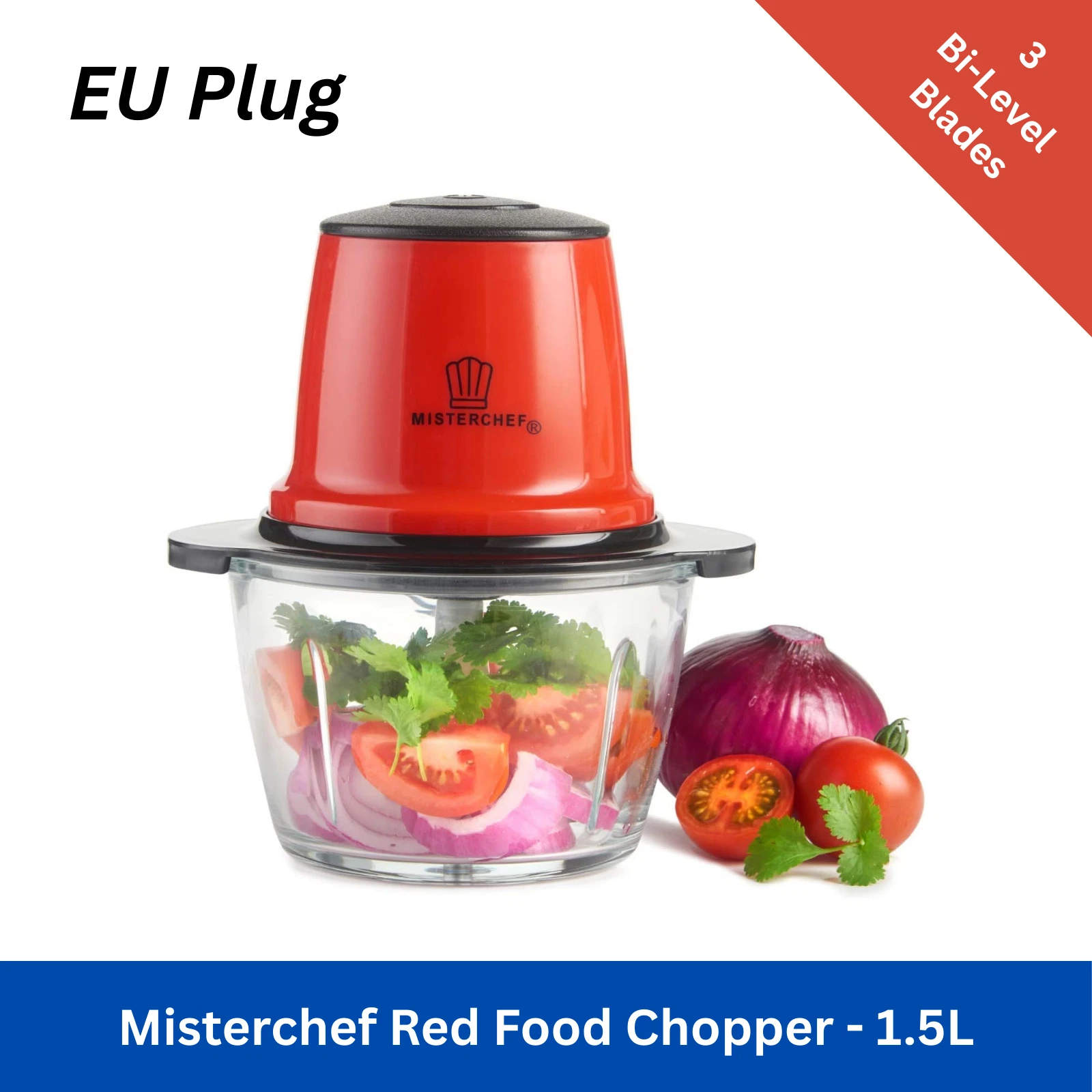 Misterchef Multipurpose Mini Food Chopper Blender Food Processor. Red - 1.5L
Opens in a new window o