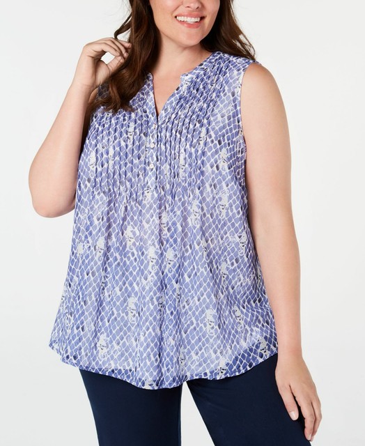Charter Club Womens Blue Pleated Shell 