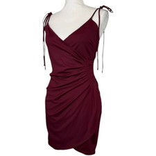 Blue Blush Strappy Mini Dress Wrap Look Adjustable Straps Wine Burgundy Medium