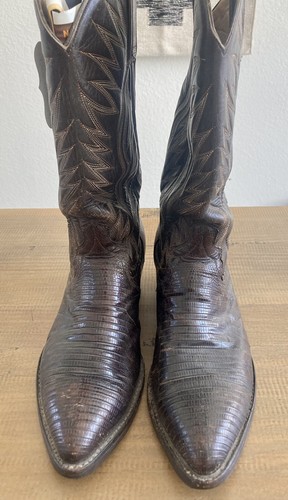 Vintage Dan Post Teju Lizard Skin Brown Cowboy Western Boots - Size 10D Men - Picture 3 of 7