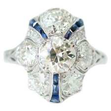Old European Brilliant Cut 2.53CT Cubic Zirconia  Blue Sapphire Art Deco Ring