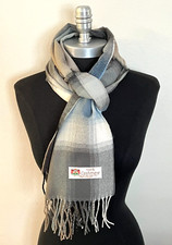 Mens Winter Warm 100 CASHMERE Scarf Plaid Gray/Blue/Black/Cream Soft Wool Wrap