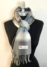 Mens Winter Warm 100% CASHMERE Scarf Plaid Gray/Blue/Black/Cream Soft Wool Wrap