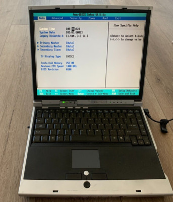 ASUS L2000 Unknown CPU(max speed:1400MHz) 256MB RAM-MISSING PARTS-BOOT TO BIOs