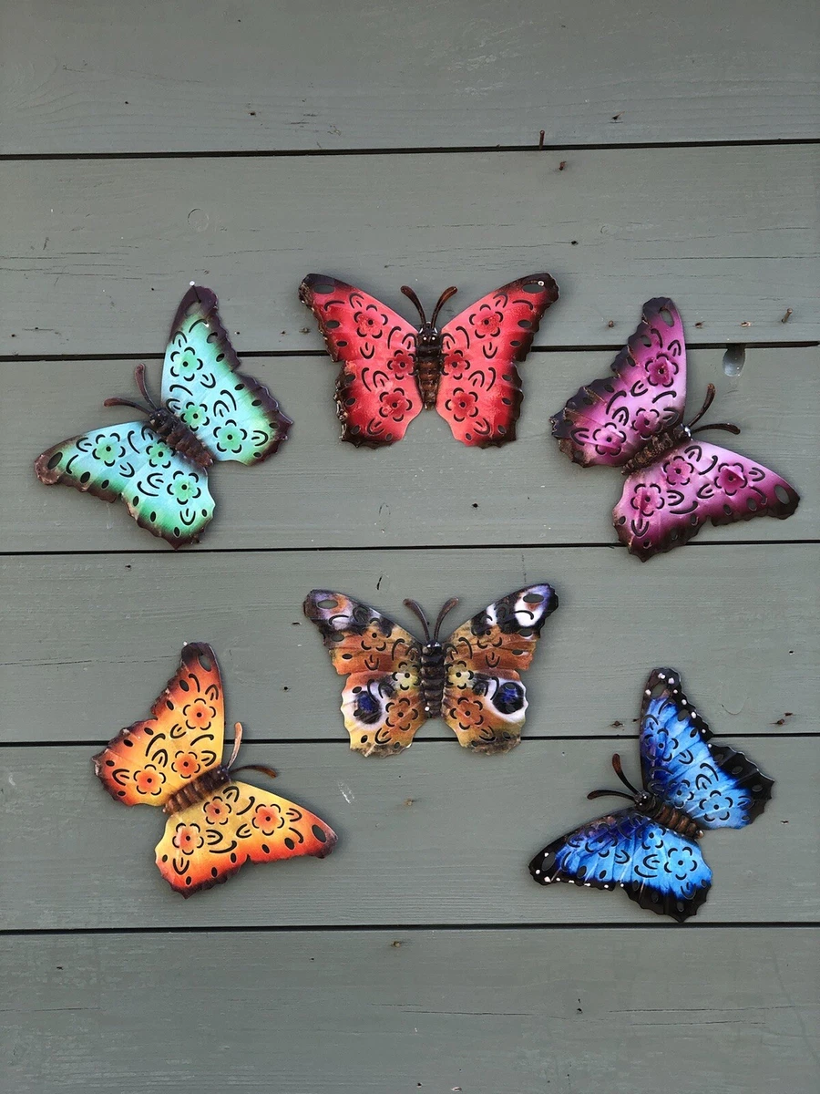 Pack Of 6 Colourful Metal Butterfly Decorations Wall Art Indoor Outdoor