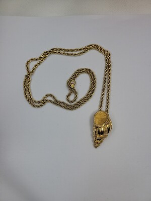 Vintage Christian Dior Shell Conch Yellow Gold Plated Pendant Necklace