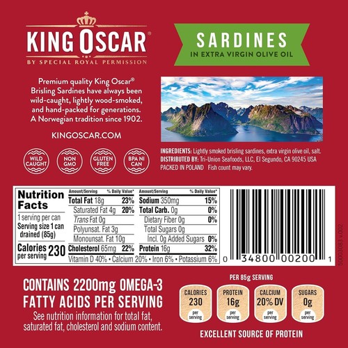 Wild Caught Sardines in Extra Virgin Olive Oil 3.75 Ounce Pack of 4 - Picture 3 of 8