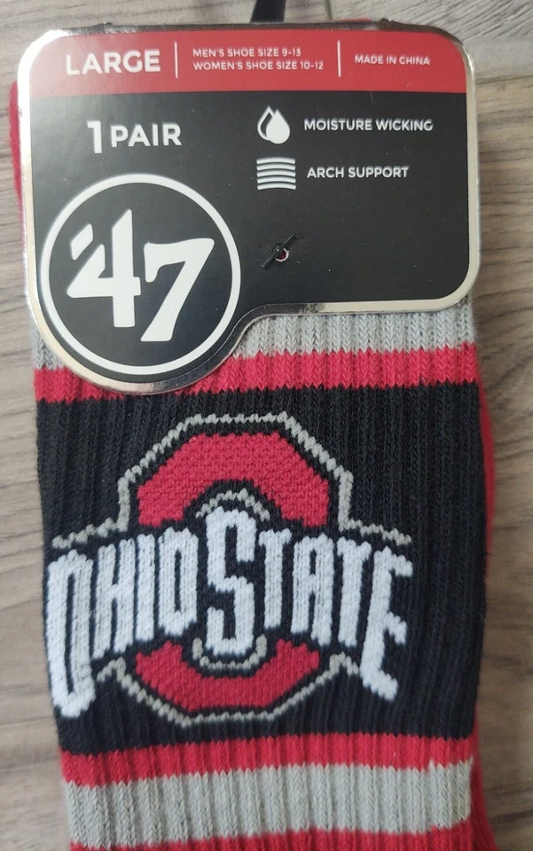 Ohio State Buckeyes '47 Marca Crew Calcetines NCAA Rojo Plumero Deporte Adulto Talla Grande Foto 3 de 4