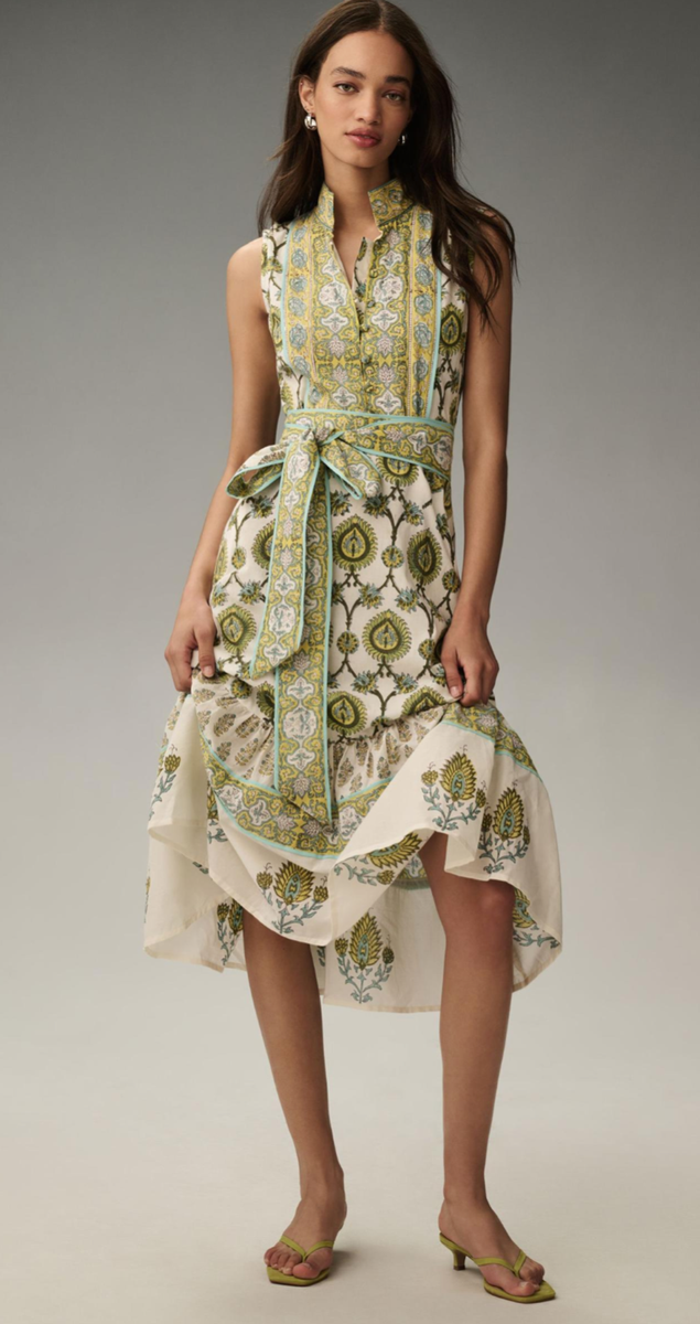 Anthropologie Sue Sartor Sleeveless A-Line Paloma Flounce Midi Dress Size US XL Anthropologie Sue Sartor Sleeveless A-Line Paloma Flounce Midi Dress Size US XL