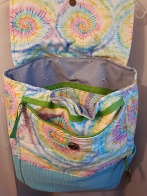 New Double Handle Backpack Carry All Blue Pink Rainbow Tie  display picture 1