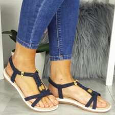 Sandals Elastic Strappy Summer Open Toes Comfy Flat Ladies  Size