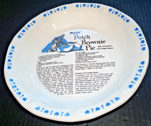Watkins Dutch Brownie Pie Cinnamon Hot Fudge Sauce Recipe Pie Plate USA 64-82