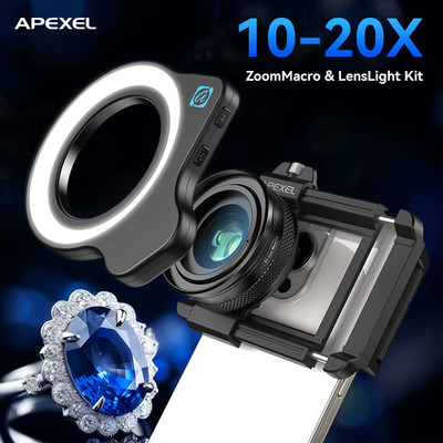 APEXEL 2025 HD 10-20X Zoom Macro Lens Micro Mobile Phone Camera Lenses with LED 