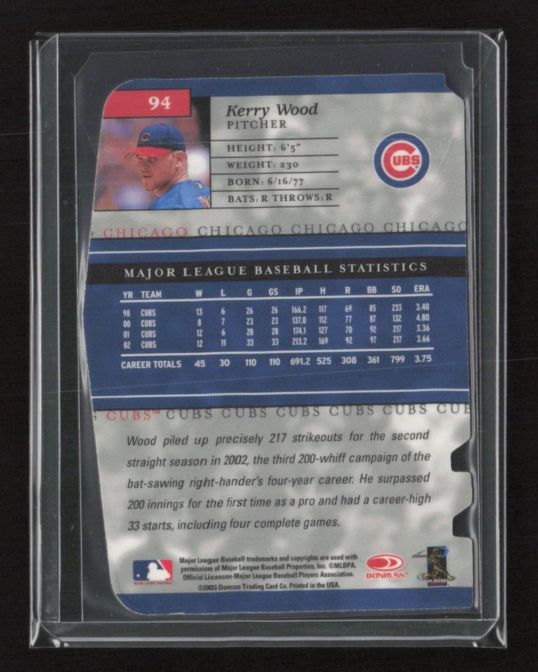 2003 Donruss Elite #94 Kerry Wood Status #/34 Die-Cut RARE - Image 2 of 2