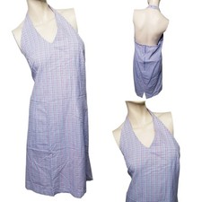 Vintage Y2K Plaid Halter Dress Blue Preppy Festival Beachy Large Faded Glory