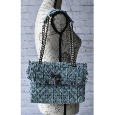 NWT Kurt Geiger London Brixton Tweed Lock Shoulder Bag, Color Blue