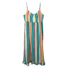 THML Striped Midi Dress Multi-Color Cotton Ruffle Hem Cottagecore Medium