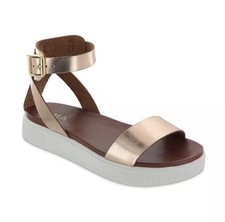 MIA ELLEN Women’s Gold/White Strappy Ankle Strap Buckle Sandals US 8.5