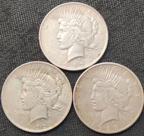 Peace Silver Dollar Lot, 3 Coins, 90% Silver, Perfect For Coin Albums, P-117F